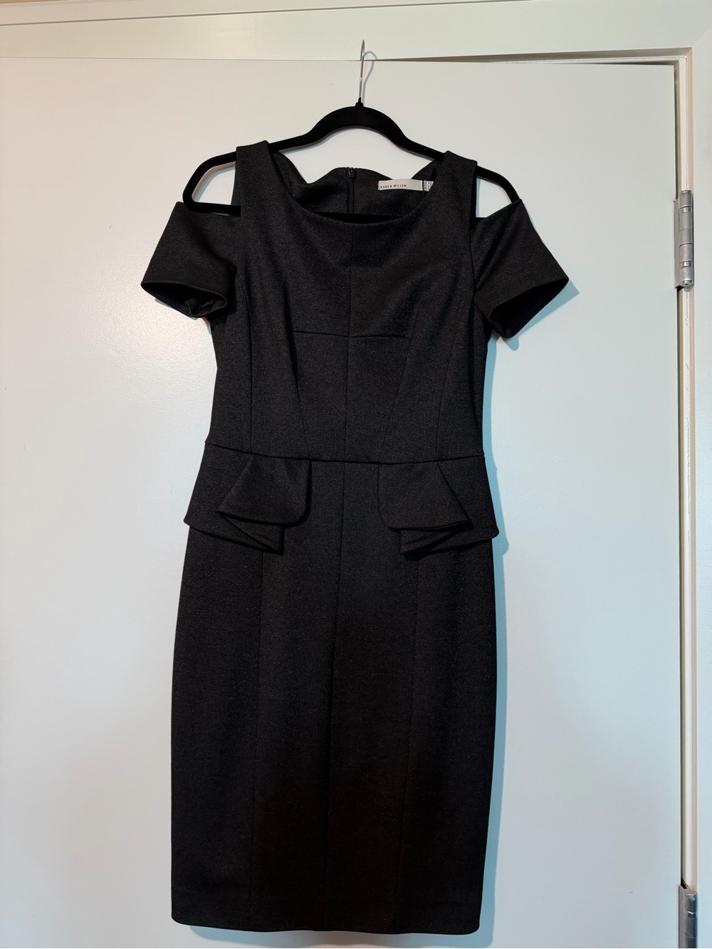 NWT Karen Millen Black Cold-Shoulder Peplum Sheath Dress